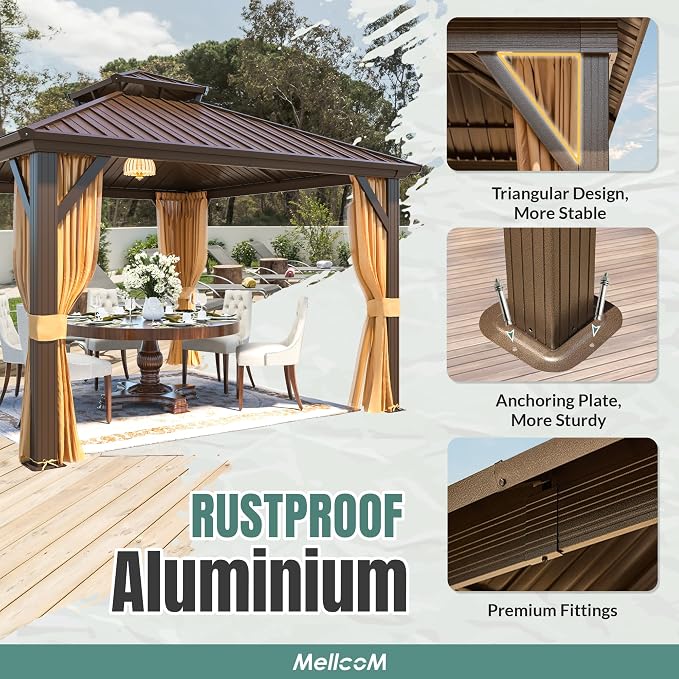MELLCOM 10' x 10' Gazebo, Hardtop Double Roof Gazebo - Image 4