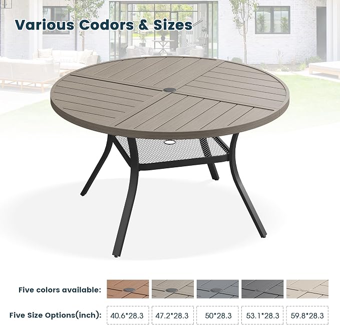 Patio Dining Table for 4-6, Round Metal Outdoor Table - Image 7