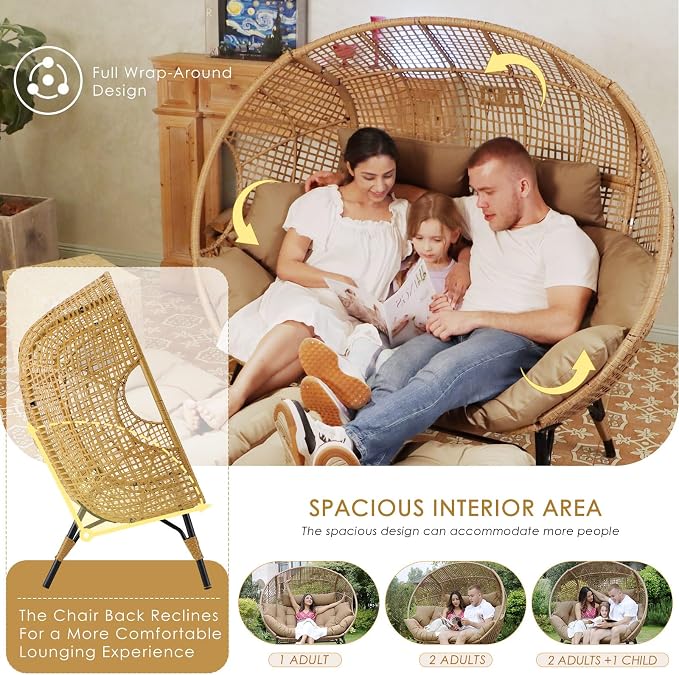 NICESOUL® Double Egg Chair Indoor Outdoor Stationary Oversized Thicken Padded - Image 6