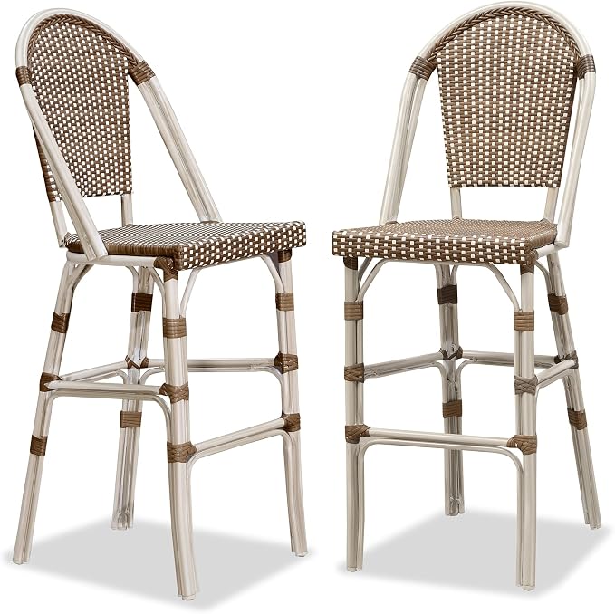 PURPLE LEAF French Bar Stool Set of 2 White Print Finish Patio Bar Stools by PURPLELEAF