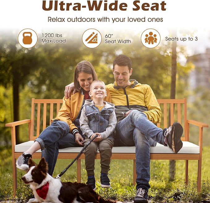Tangkula 3-Seat Acacia Wood Outdoor Bench - Image 7