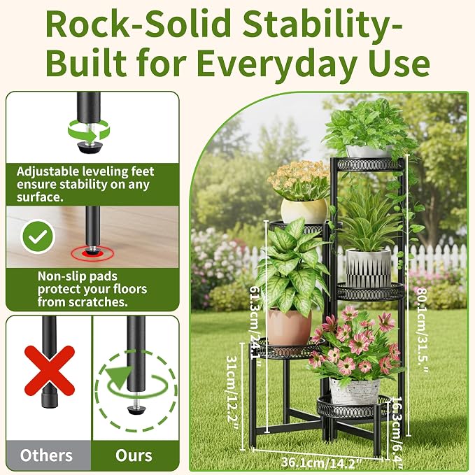 Plant Stand Indoor Outdoor, 5 Tier Corner Metal Flower Display Holder Stand - Image 3