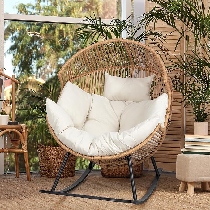 JAMFLY Egg Chair Rocking Chairs, Wicker Patio Chair Oversized Lounger Chair by JAMFLY