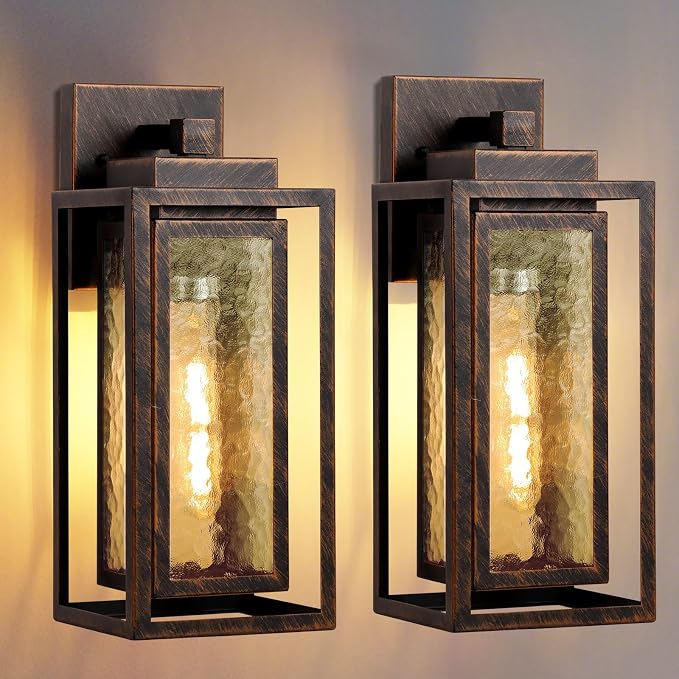Water Ripple Exterior Porch Light Fixture, 2 Pack Outdoor Wall Lantern Black - Image 7