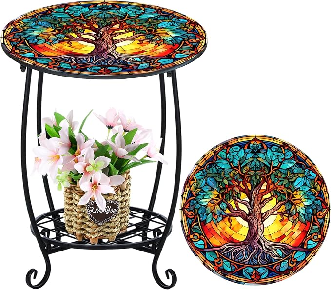 Outdoor Side Table Round Small Mosaic Patio Accent Indoor End Plant Coffee Tea by Cinnvoice