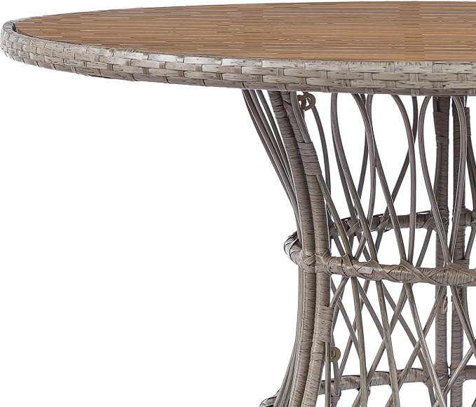 Merax 47.24" Round Outdoor Dining Table, Acacia Wood Top & Wicker Base - Image 6