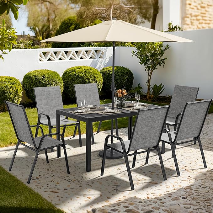 Pamapic Outdoor Dining Sets for 6, Rectangular Steel Slat Table by Pamapic