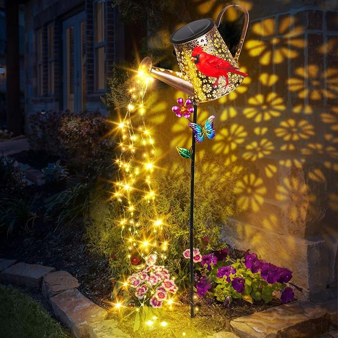 Solar Watering Can with Lights Outdoor Garden, 41in Large Red Cardinal Garden by Newinhome