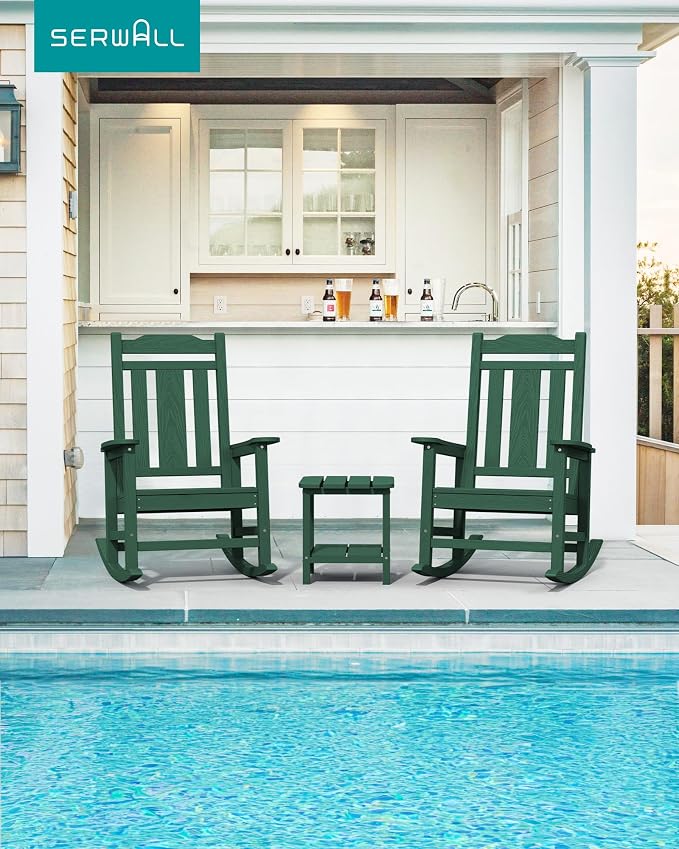 SERWALL HDPE Outdoor Rocking Chair Set of 2, Patio Rocking Chairs Set, Rocking - Image 2