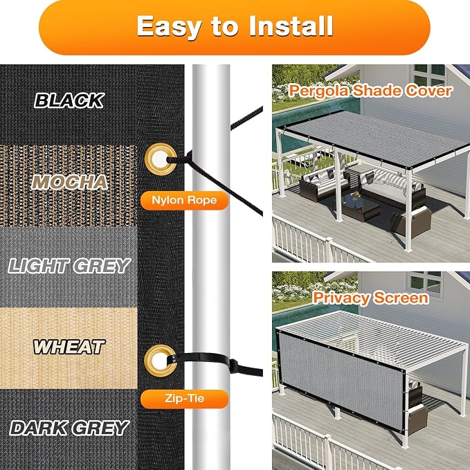 Artpuch Outdoor Pergola Shade Cover 22x22 FT Sun Shade Cloth - Image 5