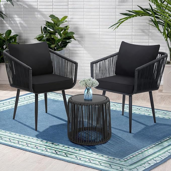 Kromax 3 Pieces Patio Rattan Bistro Conversation Set, Outdoor All-Weather - Image 2