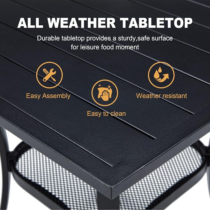 VICLLAX Patio Dining Table, Metal Outdoor Bistro Table 28" Square Table - Image 4