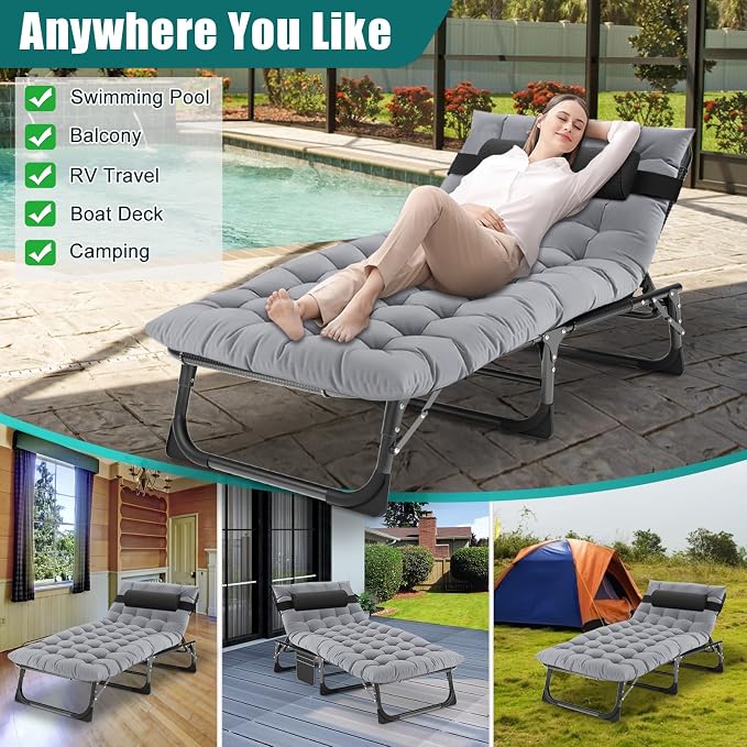 DoCred Heavy Duty Chaise Lounge Chair, Adjustable 5-Position Folding Chaise - Image 5