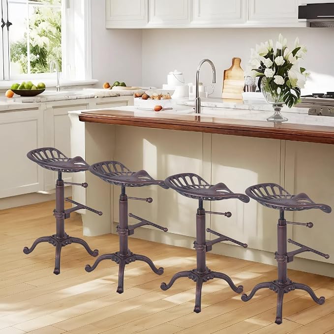Diwhy Rustic Industrial Farmhouse Tractor Seat Adjustable Bar Stool Industrial - Image 8