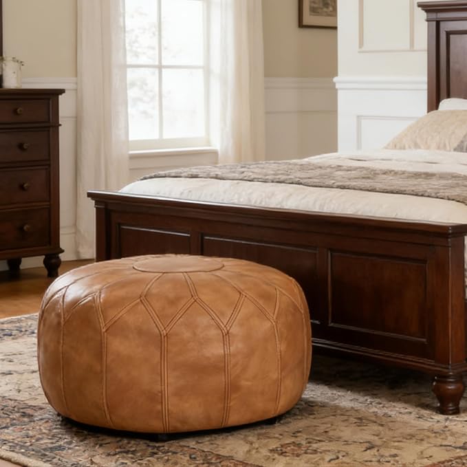 Thgonwid Unstuffed Moroccan Faux Leather Pouf Ottoman - Image 9