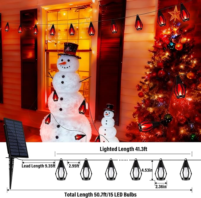 Flacchi Solar Flame String Lights - 42ft 15 LED Lights Outdoor Solar String - Image 2