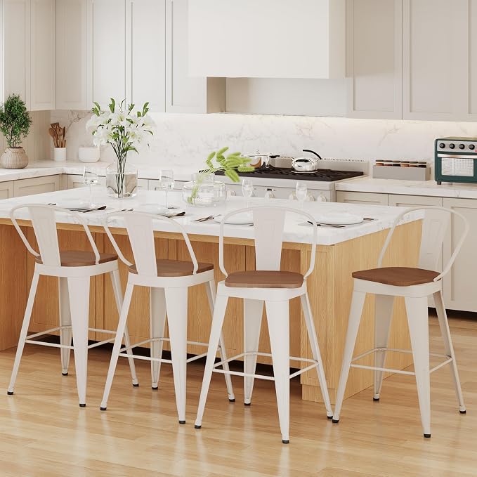 Aklaus Swivel Bar Stools 24 inch Swivel Counter Height Metal Barstools Set of 4 - Image 5