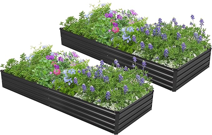 2PCS 7x3x1ft Galvanized Raised Garden Bed Kit, Galvanized Planter Raised Garden by Easllre