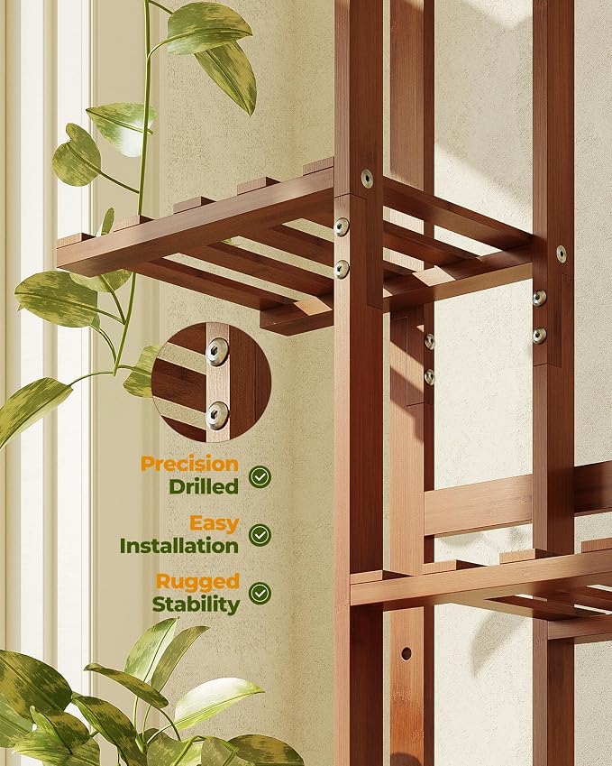 Bamworld Bamboo Plant Stand Indoor 6 Tiered Plant Shelf Outdoor Corner Plant - Image 4