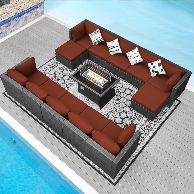NICESOUL 13 Piece Patio Furniture w/Fireplace, Elegant Outdoor Seating w/Firepit by NICESOUL