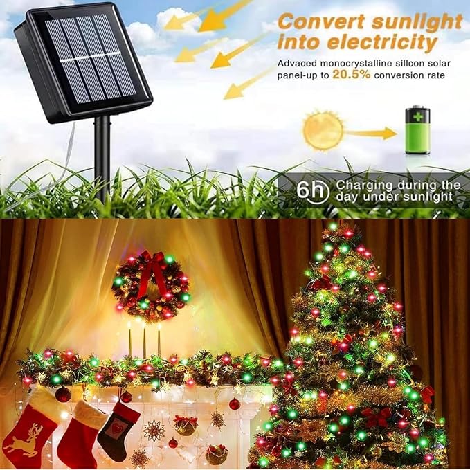 QITONG Red and Green Solar Rope Lights, 2 Pack Each 33ft 100 LED String Lights - Image 2