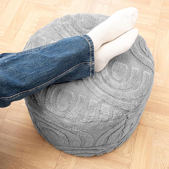 Asuprui Round Ottoman Pouf Ottoman Foot Stool Seat Faux Fur Bean Bag Foot Rest - Image 4