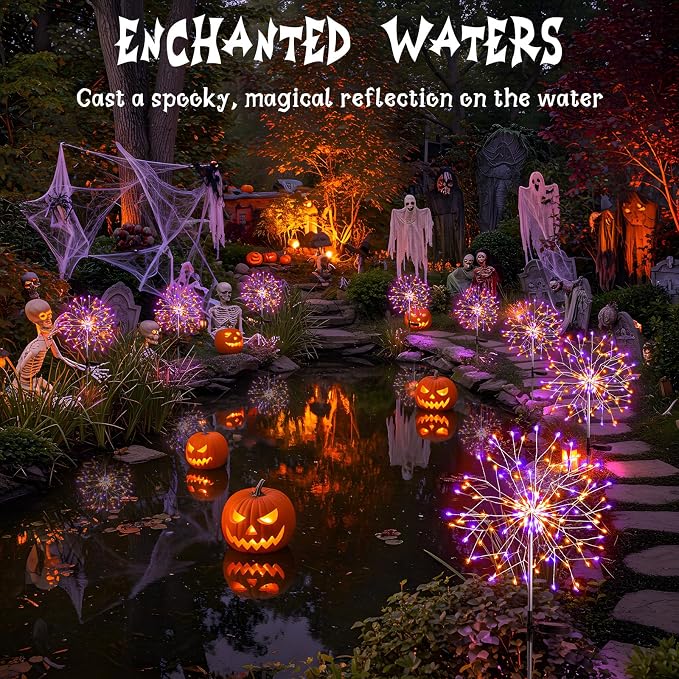 suddus Solar Halloween Lights Outdoor Solar Powered, Upgrade 2-Pack Orange & - Image 7