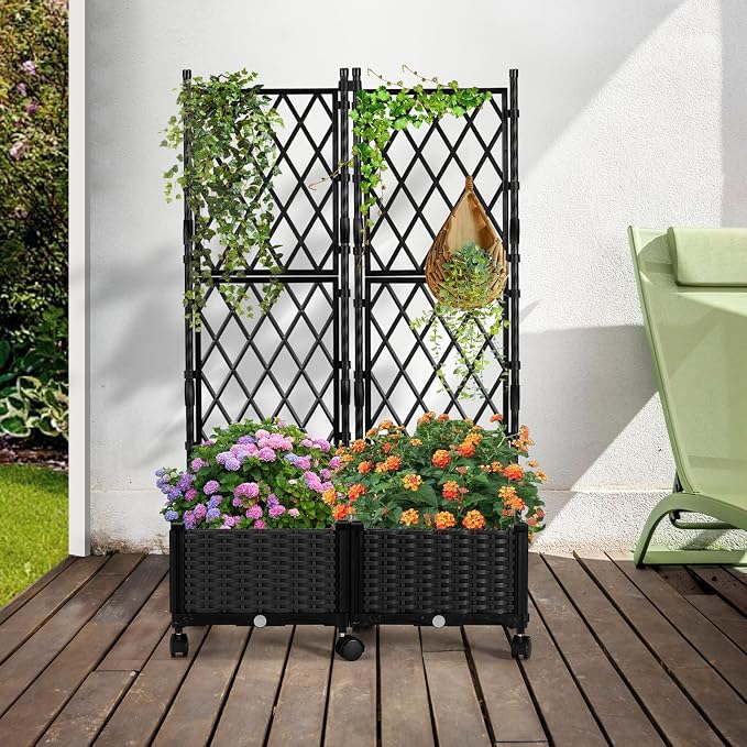 Planter Box with Trellis, 4ft Tall Self-Watering Plastic Raised Garden Beds and - Image 7