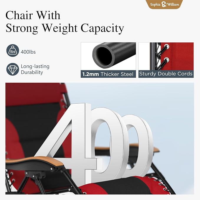 Sophia & William Oversized XXL Zero Gravity Chair Set of 2, Padded Adjustable - Image 4