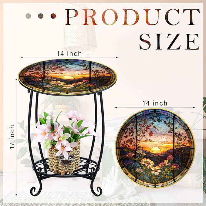 Outdoor Side Table Round Small Mosaic Patio Accent Indoor End Plant Coffee Tea - Image 3
