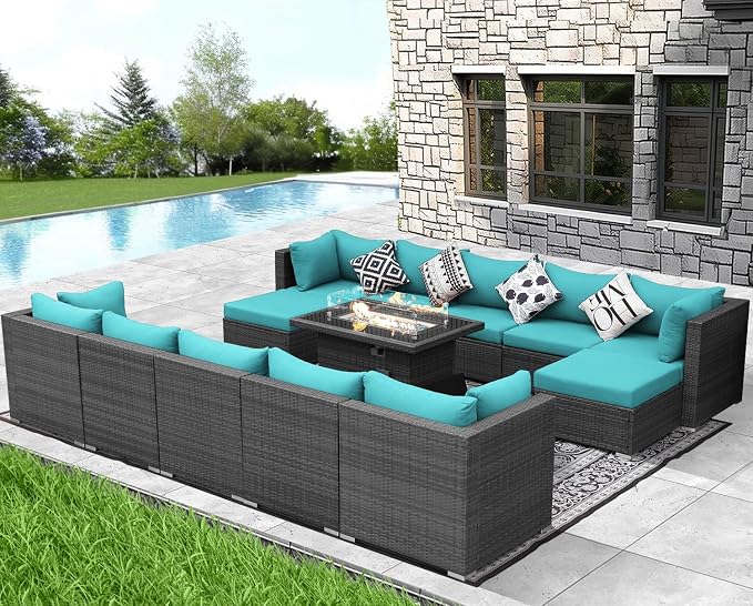 NICESOUL 13 Piece Patio Furniture w/Fireplace, Elegant Outdoor Seating w/Firepit - Image 2