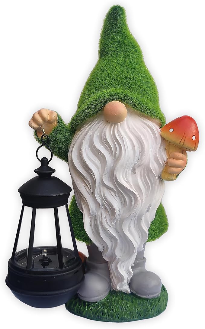 Gnomes Solar Garden Statues, Resin Gnome Figurine Decorations Holding Mushroom - Image 7