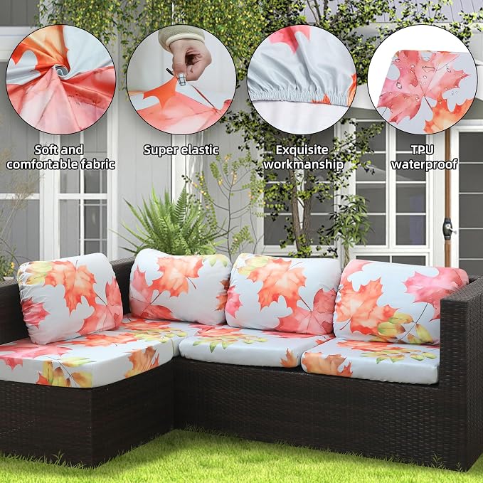 8Pcs Outdoor Cushion Covers, Patio Cushion Covers, Stretch Elastic Slipcovers - Image 3