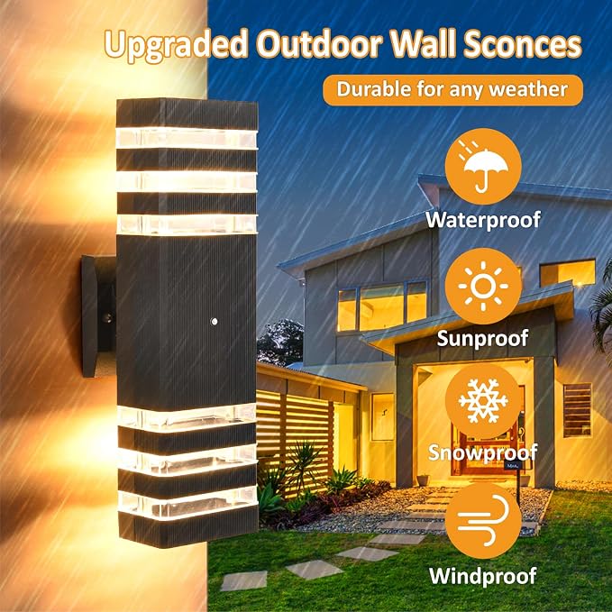 Dusk to Dawn Outdoor Wall Lights, 4 Pack Modern Exterior Lighting Fixtures - Image 2