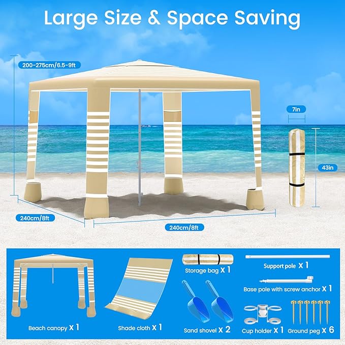 MoKo Beach Cabana, UPF 50+ Protection Easy Setup Beach Tent Sun Shelter - Image 7