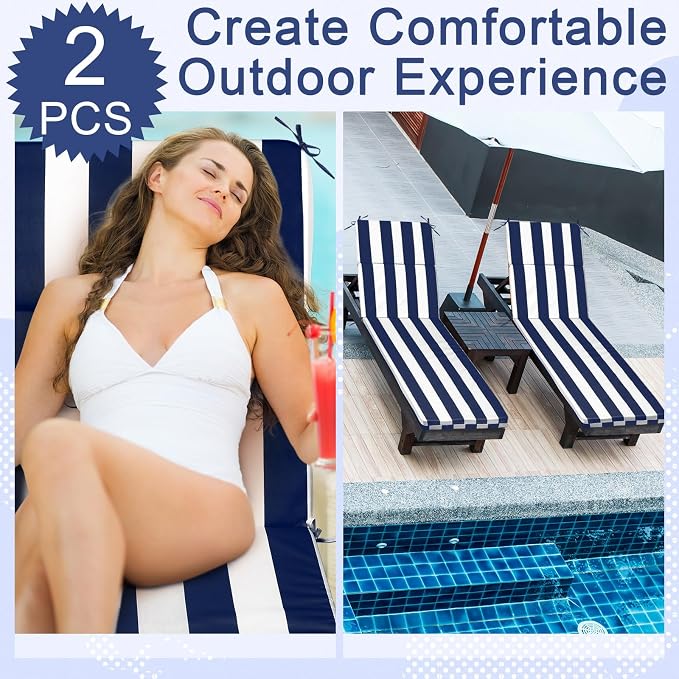 2 Pcs Indoor Outdoor Chaise Lounge Cushions Sponge Bench Outdoor Furniture - Image 4