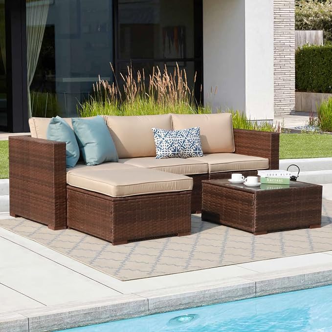 Patiorama 5 Piece Outdoor Patio Furniture Set, Outdoor Sectional Conversation - Image 7