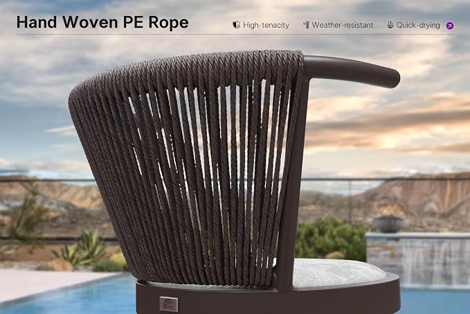 PURPLE LEAF Outdoor Swivel Bar Height Stools Set of 2 Metal Modern Wicker Bar - Image 5