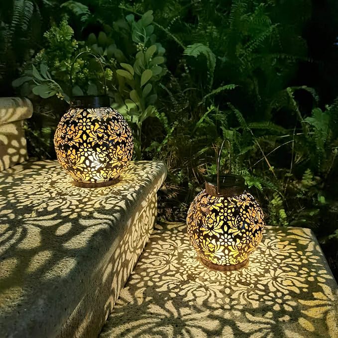 2 Pack Outdoor Solar Hanging Lantern Lights Metal LED Decorative Lamp - Image 9
