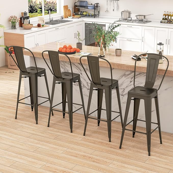 COSTWAY Metal Bar stools Set of 4, - Image 2
