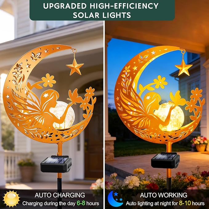 ZNYCYE Solar Lights Outdoor Decorative Moon Angel Solar Stake Lights Pathway - Image 8