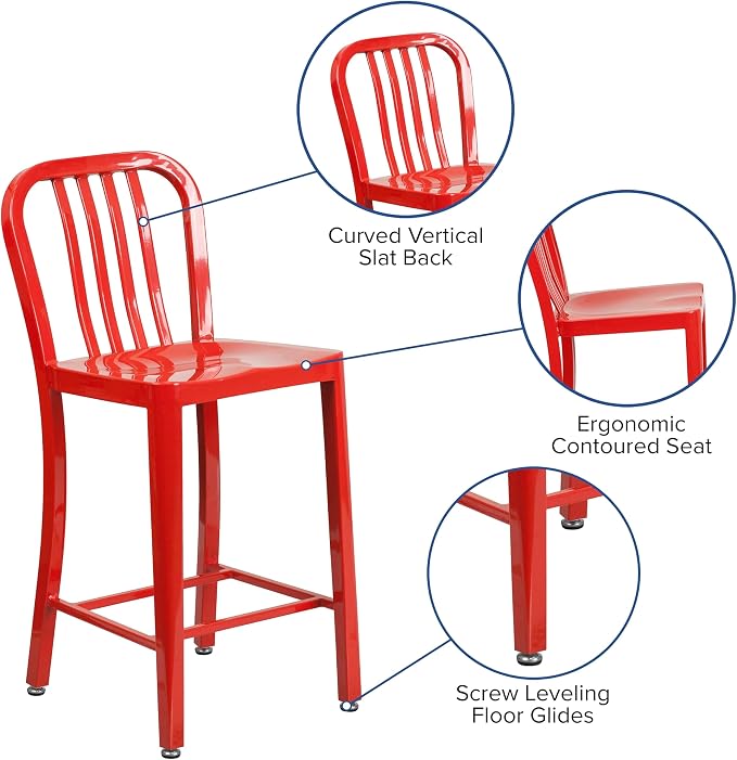Flash Furniture Commercial Grade 24" High Red Metal Indoor-Outdoor Counter - Image 6