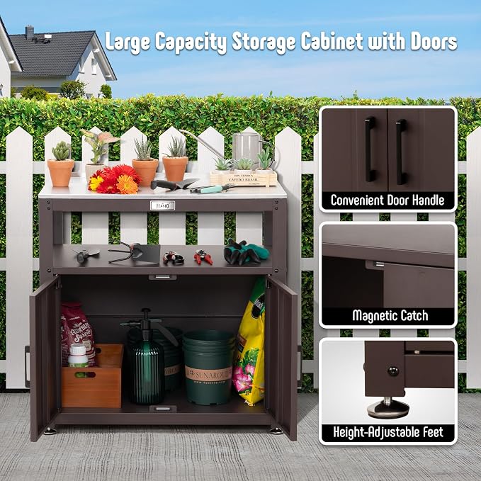 Garden Potting Bench with Storage, Outdoor Potting Table & Garden Work Bench - Image 6