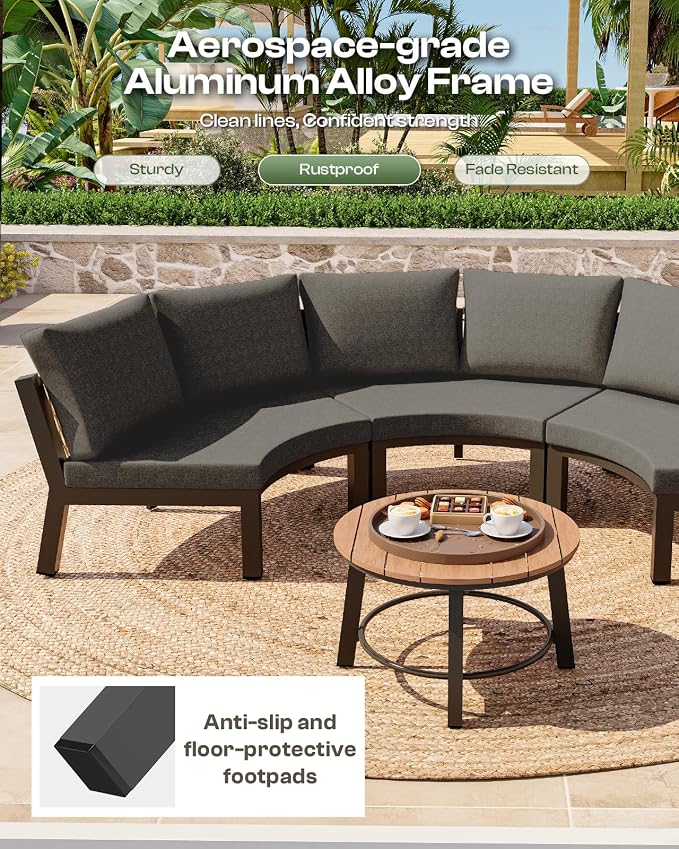 Outdoor Patio Sectional Modular Sofa, Aluminum 1 Piece Curved Patio Couch - Image 8