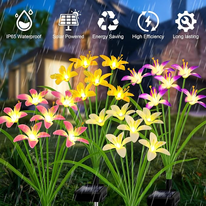 Solar Garden Lights New Upgraded Solar Wild Lily Flower Lights, Yard Patio - Image 3