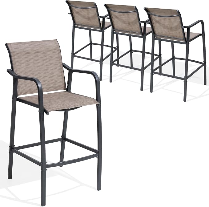 Crestlive Outdoor Bar Stools Set of 4, 500 lb Capacity Metal Patio Bar Chairs by CrestliveProducts