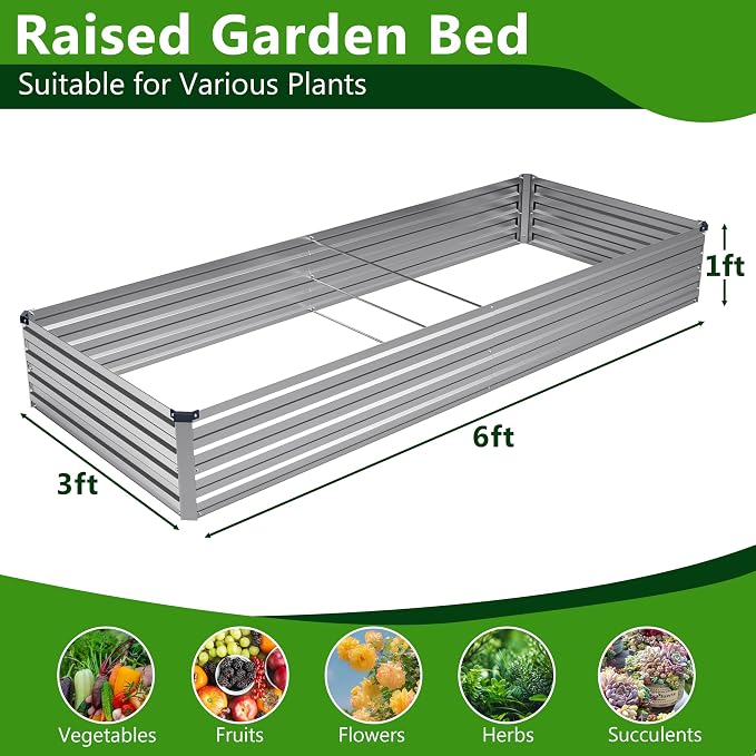 2PCS 6x3x1ft Galvanized Raised Garden Bed Kit, Metal Planter Box - Image 2
