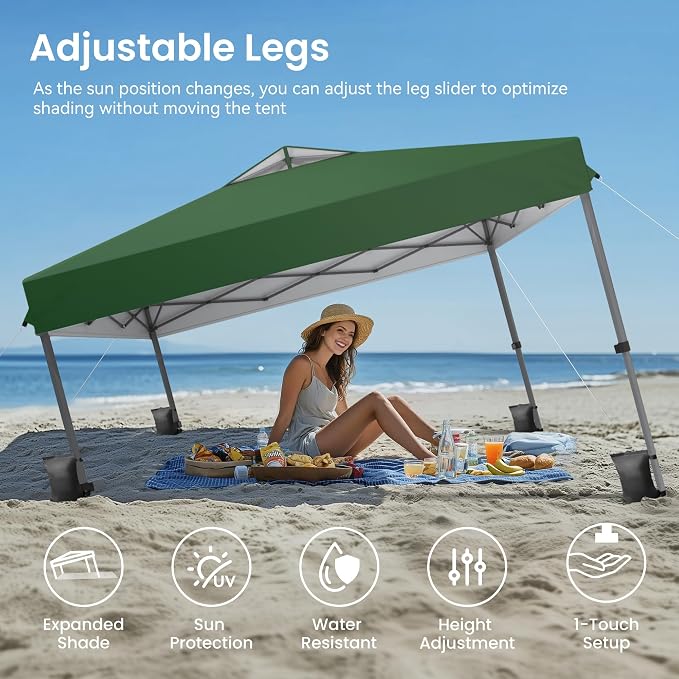 PHI VILLA 10x10ft 1-Person Setup Pop Up Canopy Tent Instant Portable Shelter w/ - Image 9