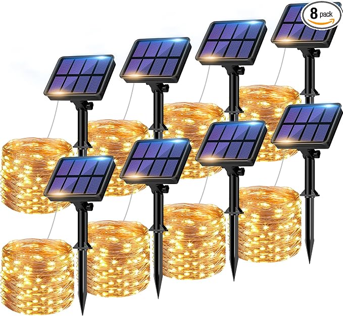 8 Pack Solar String Lights Outdoor, 640LED 264FT Waterproof 8 Modes Copper Wire by btfarmdecorativelighting