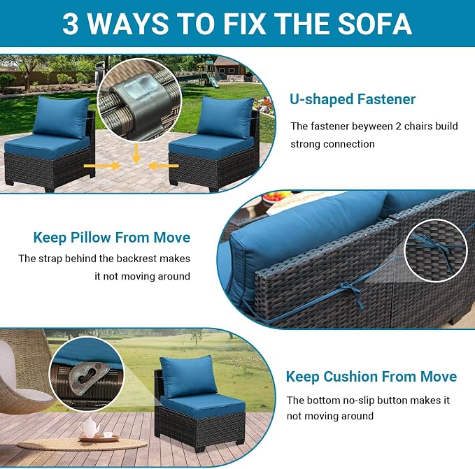 Jing's Villa 2 Piece Patio Wicker Armless Sofa, All-Weather Outdoor Sectional - Image 5